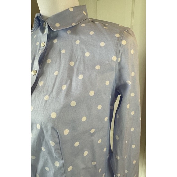 Talbots Button Down Shirt Wrinkle Free Polka Dots Womens Petite 4 Light Blue - Picture 4 of 8